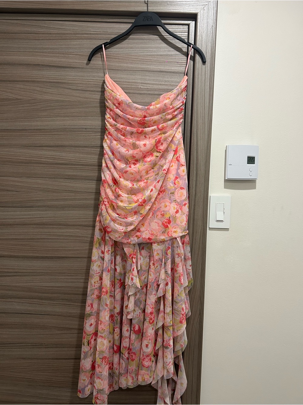 Zara Pink Floral Draped Strapless Slip Dress
